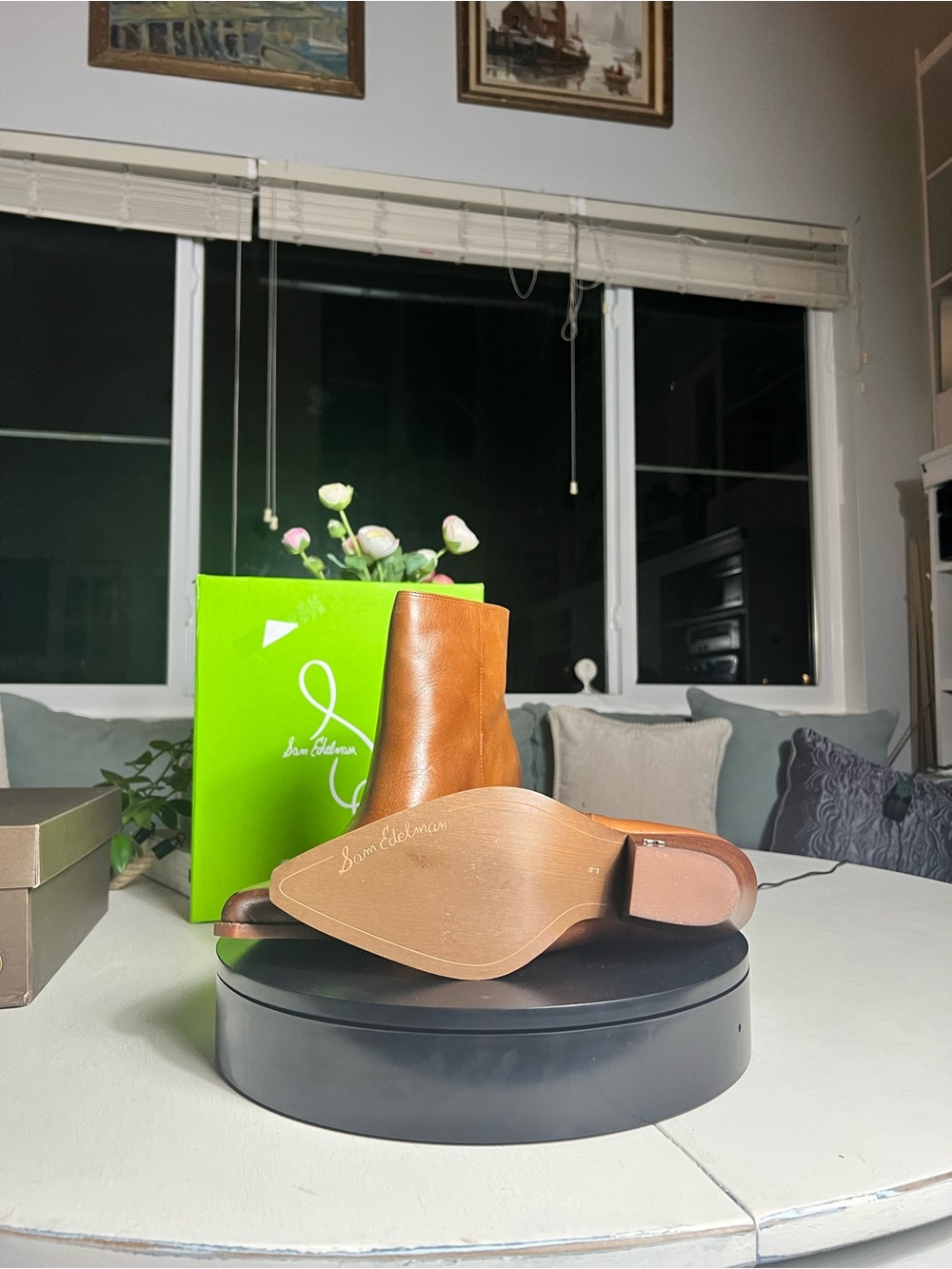 Sam Edelman Cognac Leather Western Ankle Booties with Side Zip - Picture 4 of 9